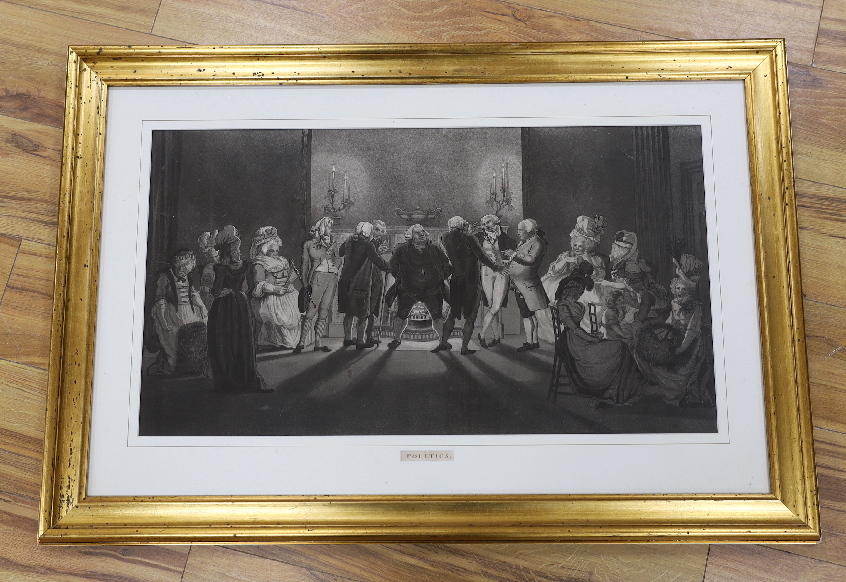 After Catherine Maria Fanshawe (1765-1834), mezzotint, 'Politics', 40 x 71cm